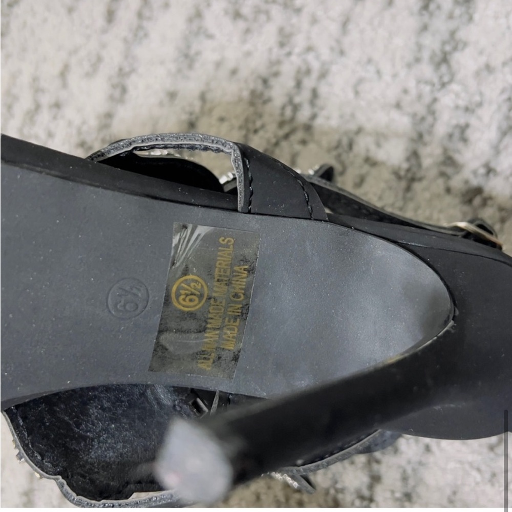 Olivia Black Buckle Rhinestone Diamond Heels - Picture 6 of 12